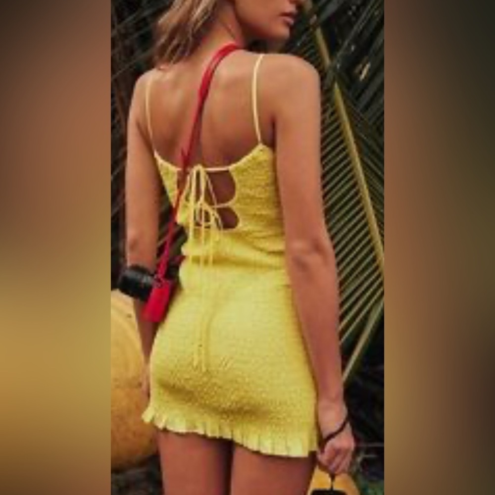 Free People | Lyla Smocked Open Back Strappy Mini Dress in Blazing Yellow | NWT - Picture 3 of 14